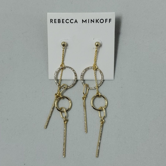 Rebecca Minkoff Gold Crystal Drop Earrings - Picture 2 of 3